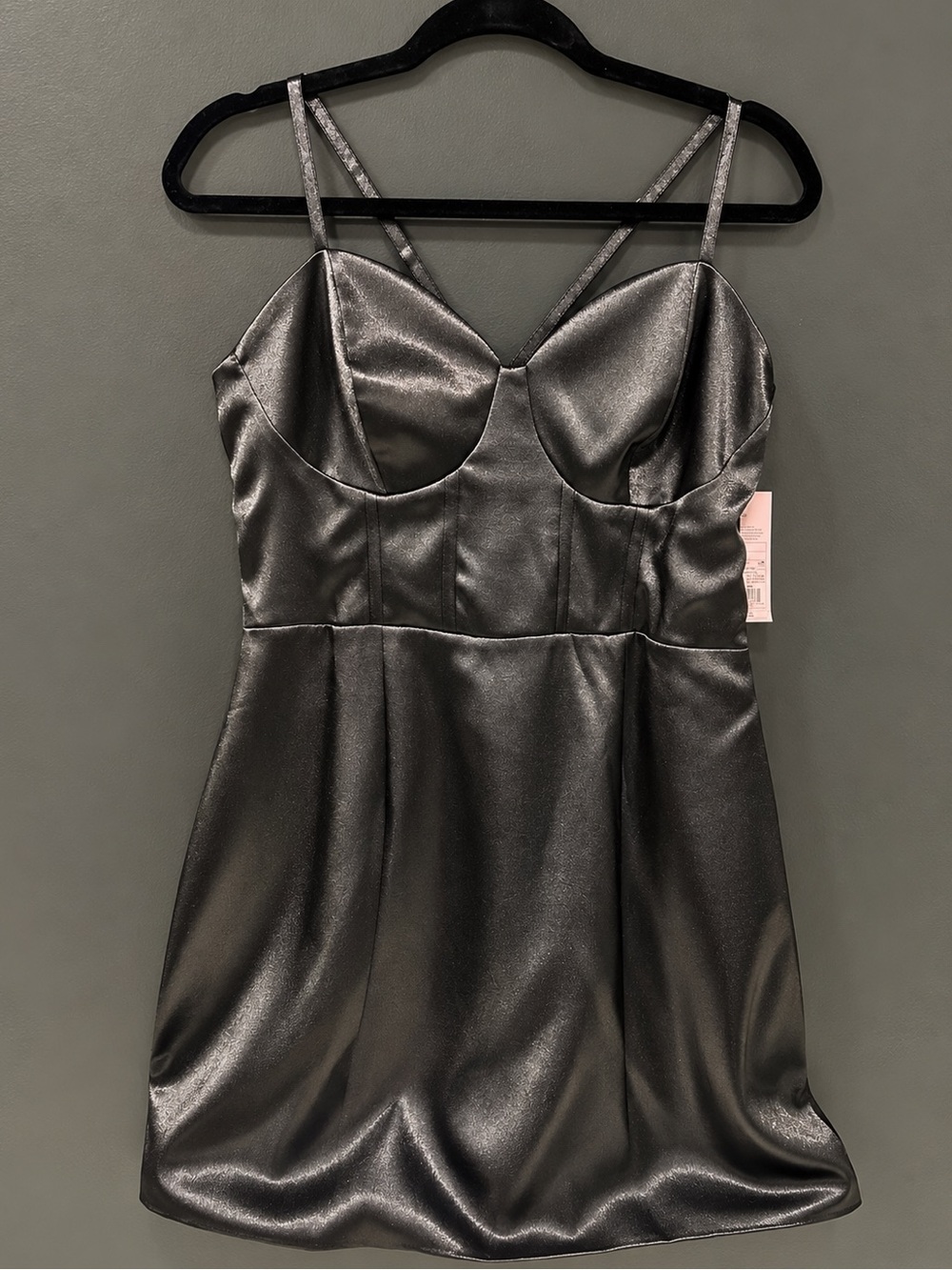 NWT Wild Fable Black Satin Corset Mini Dress L Lace Up Strappy Y2K Party